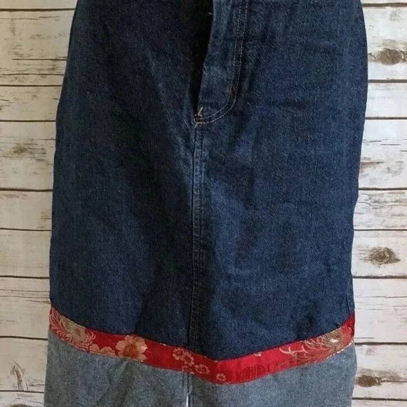 SUBURBAN GIRL Women Blue Denim Red Trim Cotton Straight Mid Calf Skirt Sz Small - Picture 8 of 11